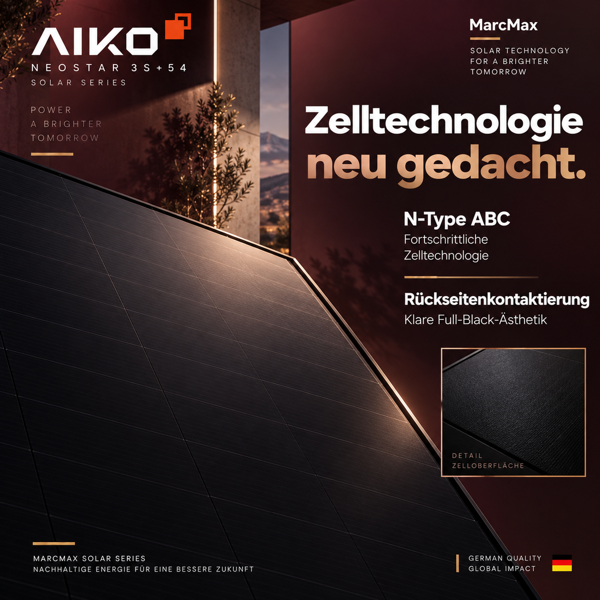AIKO Neostar N-Type ABC 485W Full Black dual glass Solar Panel Palette