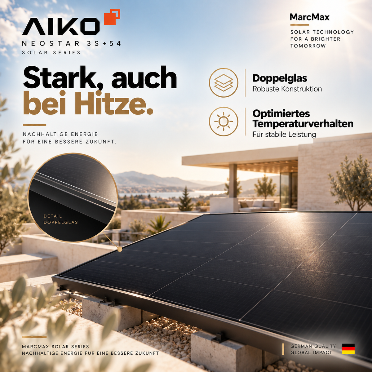 AIKO Neostar N-Type ABC 485W Full Black dual glass Solar Panel Palette