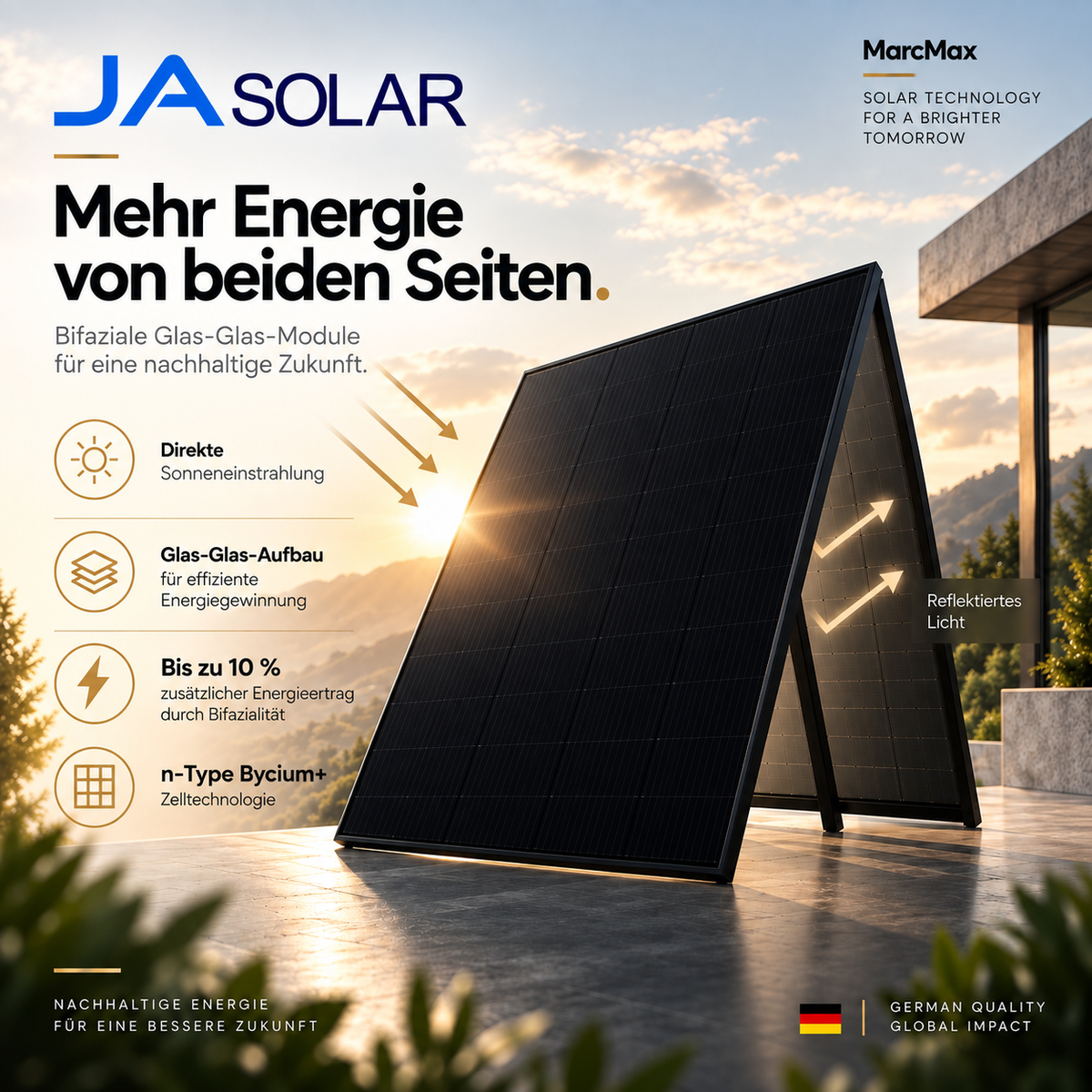 JA Solar 500W Bifazial Glas/Glas (Full Black) Komplett schwarz JAM60D41-500/LB Palette