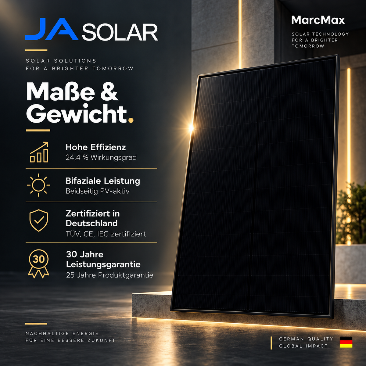 JA Solar 500W Bifazial Glas/Glas (Full Black) Komplett schwarz JAM60D41-500/LB Palette