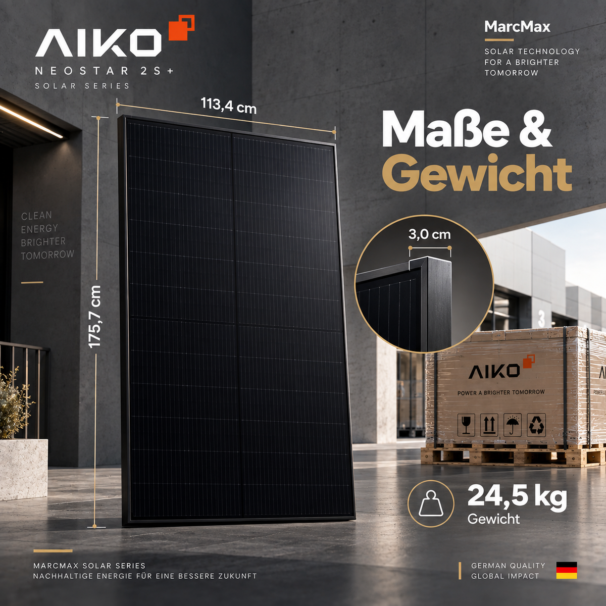 AIKO Neostar N-Type ABC 460W Full Black Bifazial Solar Panel Palette
