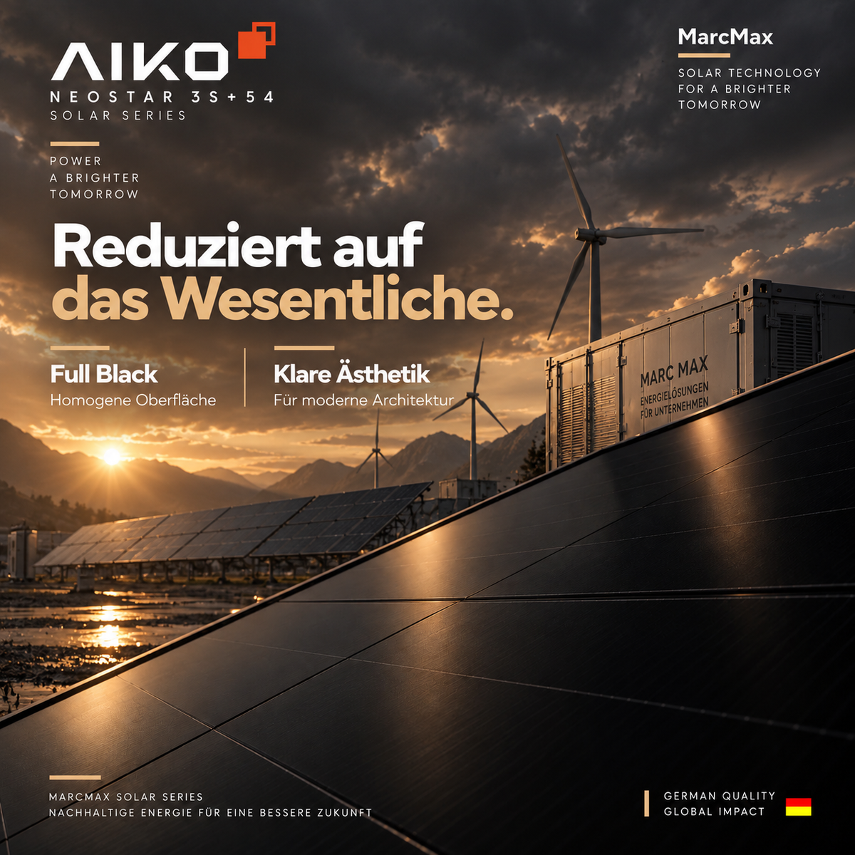 AIKO Neostar N-Type ABC 480W Full Black dual glass Solar Panel Palette