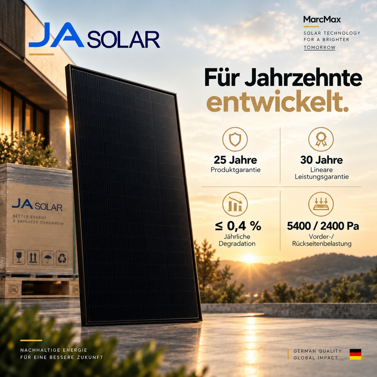 JA Solar 465W Bifazial Glas/Glas Black Frame JAM54D40-465/LB BF Palette