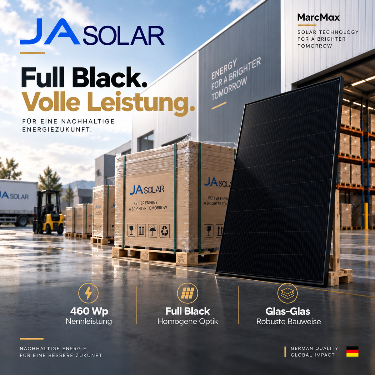 JA Solar 460W Bifazial Glas/Glas Full Black JAM54D41-460/LB Palette