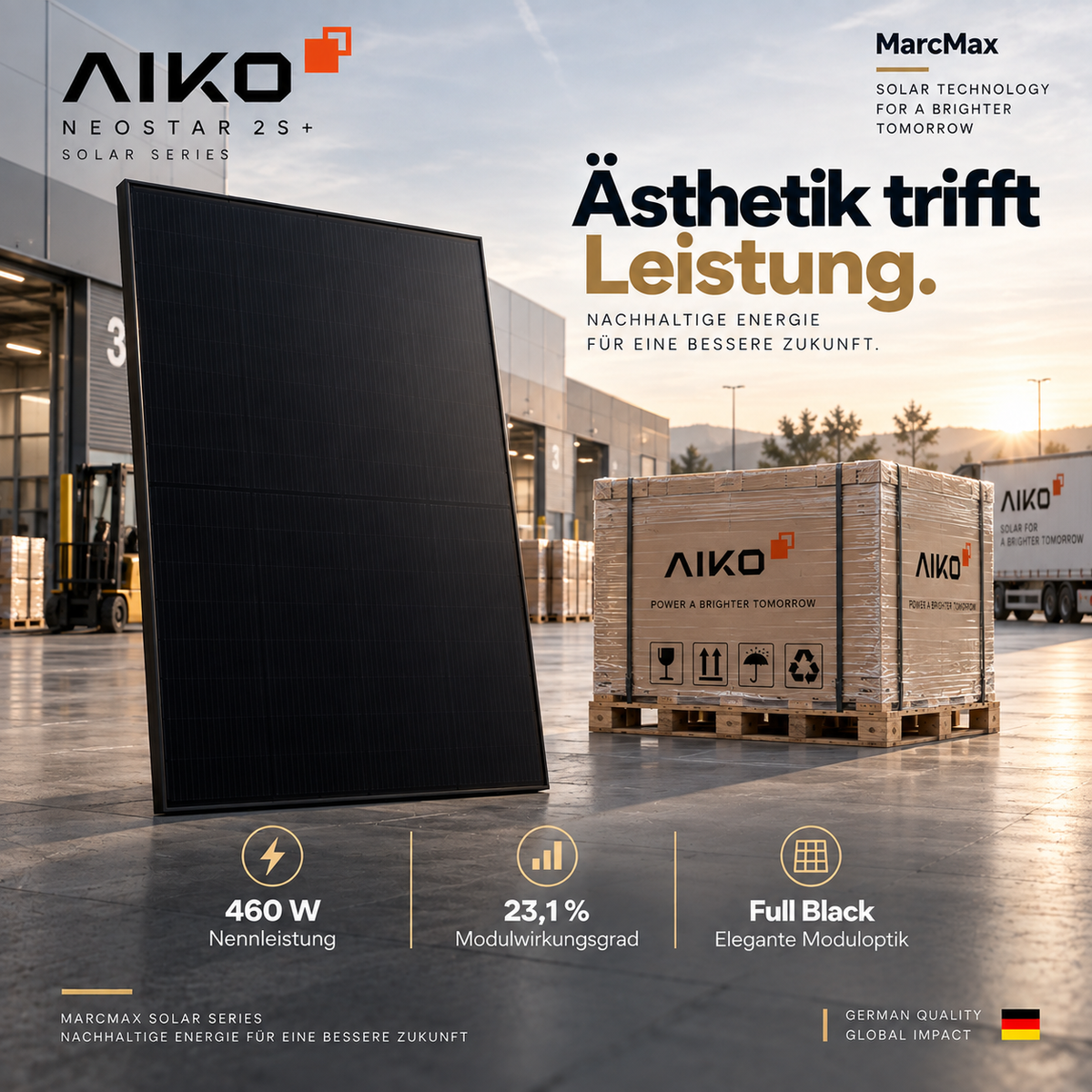 AIKO Neostar N-Type ABC 460W Full Black Bifazial Solar Panel Palette