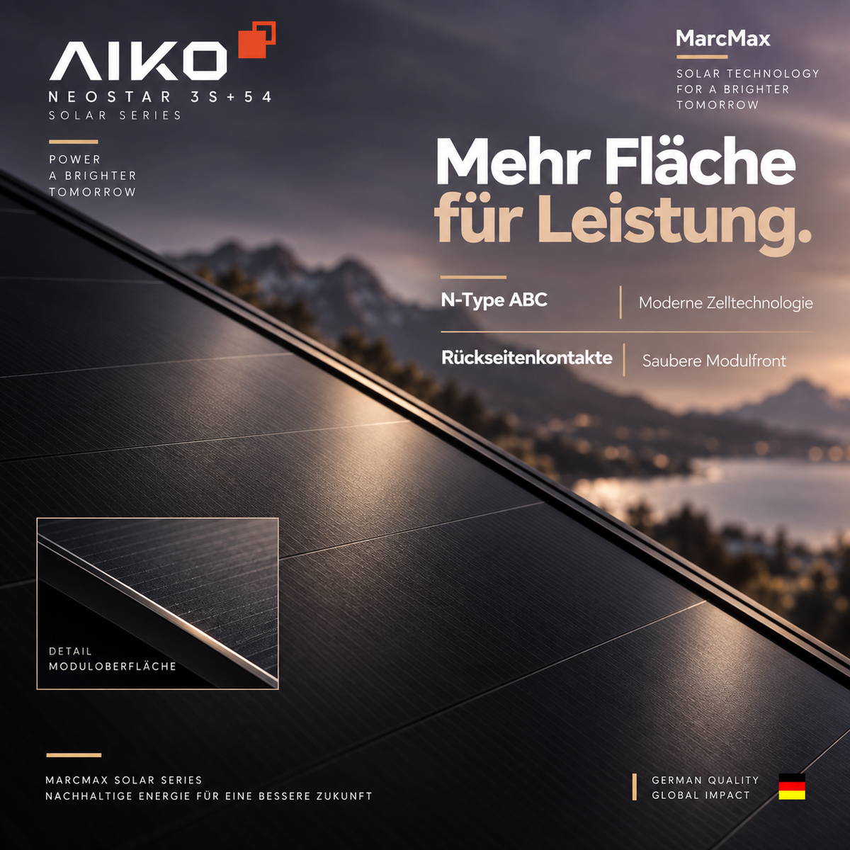 AIKO Neostar N-Type ABC 480W Full Black dual glass Solar Panel Palette