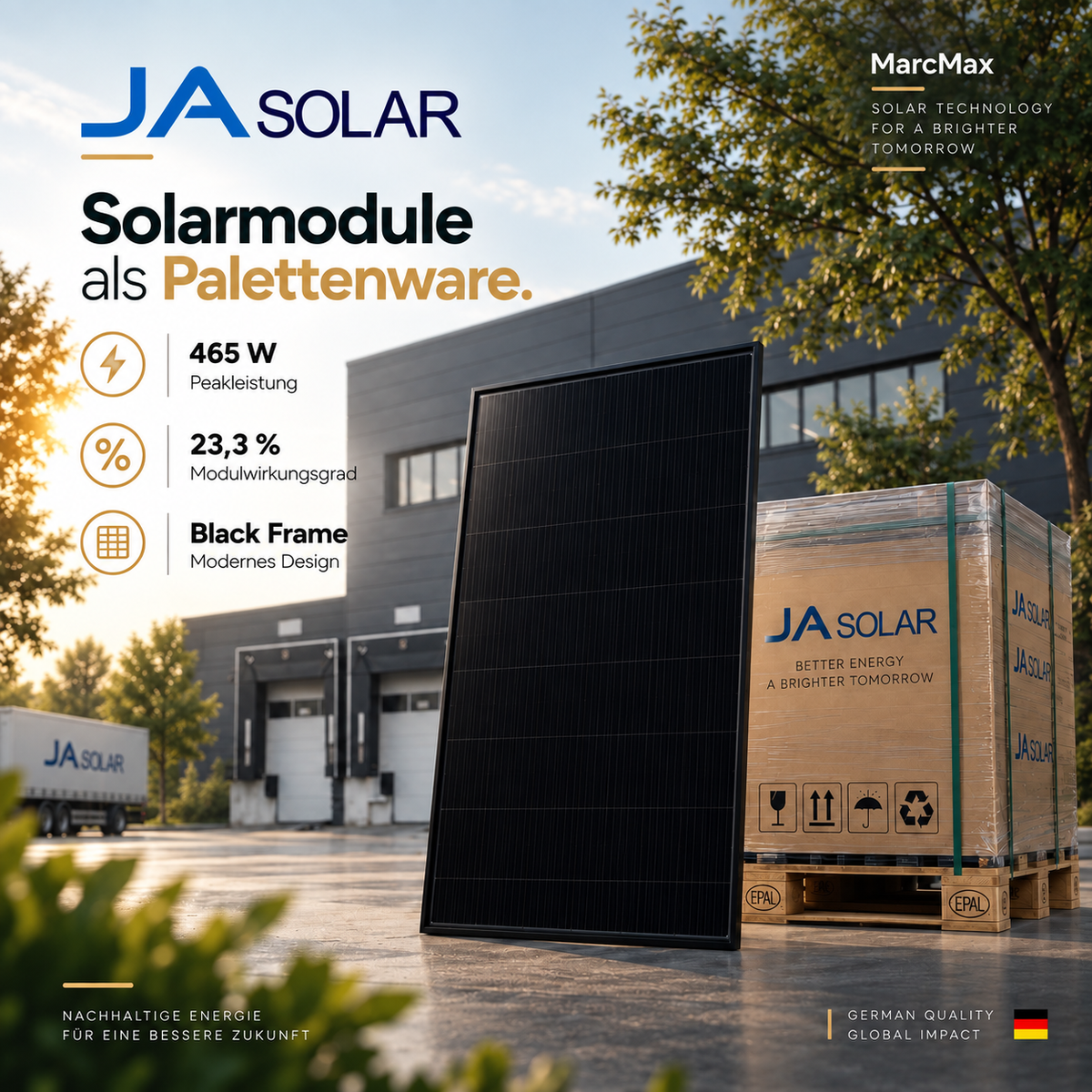 JA Solar 465W Bifazial Glas/Glas Black Frame JAM54D40-465/LB BF Palette