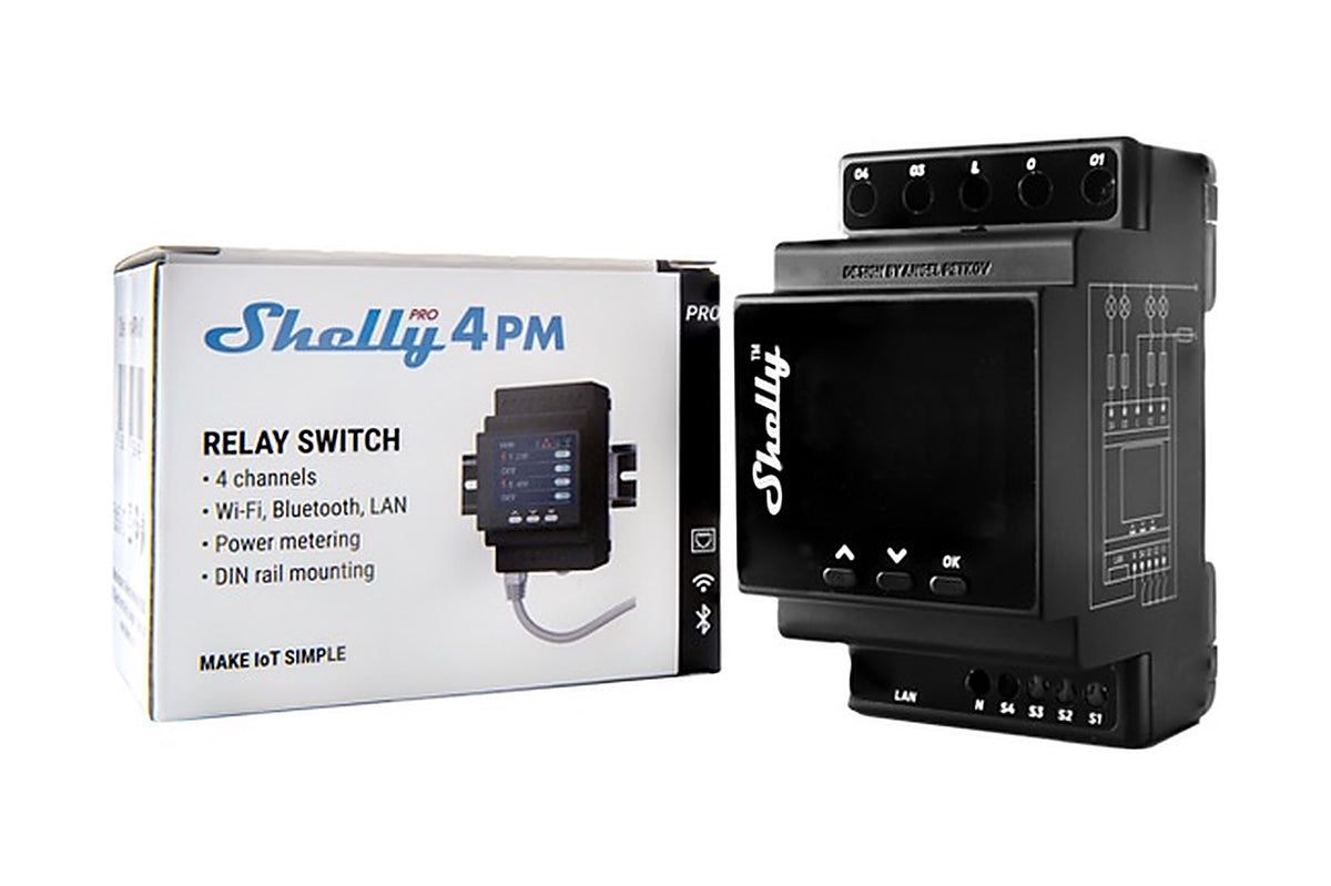 Shelly Pro 4PM Professioneller 4-Kanal-DIN-Schalter mit Energiemessung