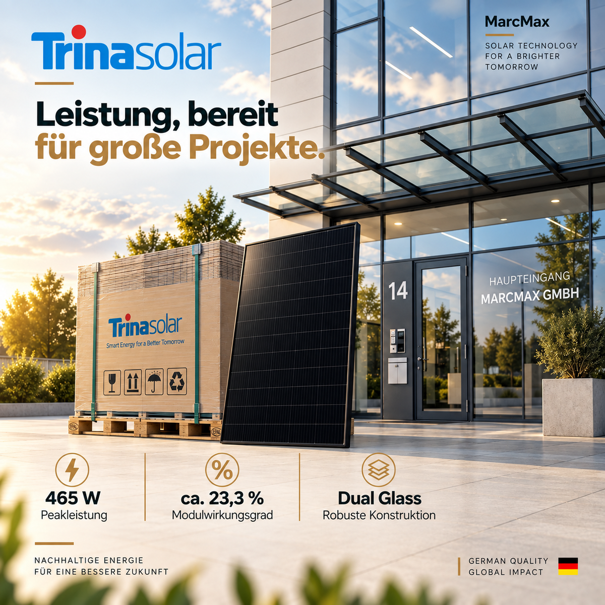 Trina Vertex S+ N-Type Dual Glass 465W - 1500V Black Frame Solar Panel Palette